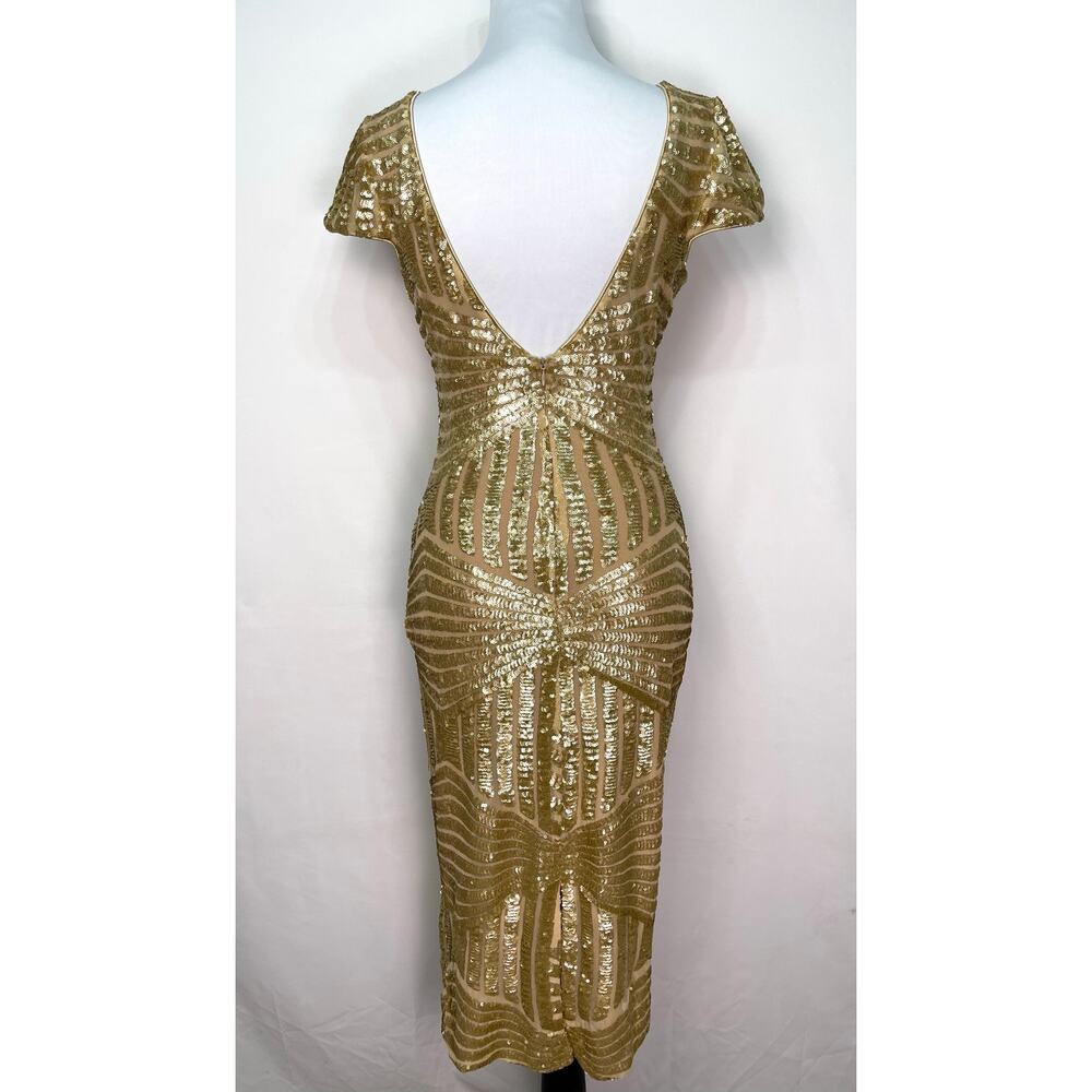 Dress the population Gold Sequin Midi Dress Size S - Picture 4 of 11